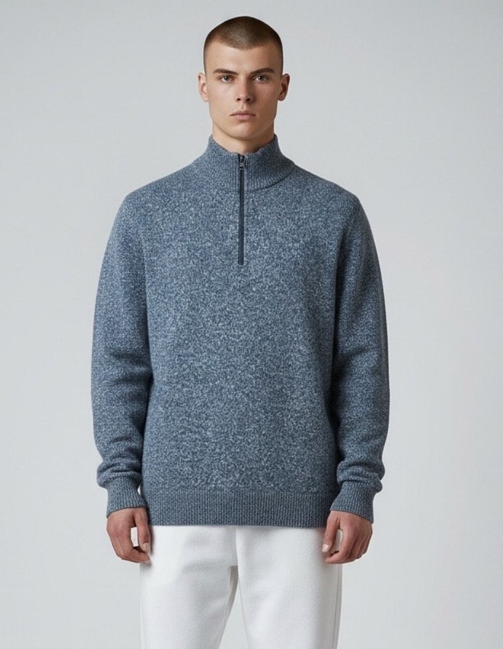 Old Navy Men's Blue Marled Sweater-Fleece Mock-Neck Quarter-Zip Pullover Size M